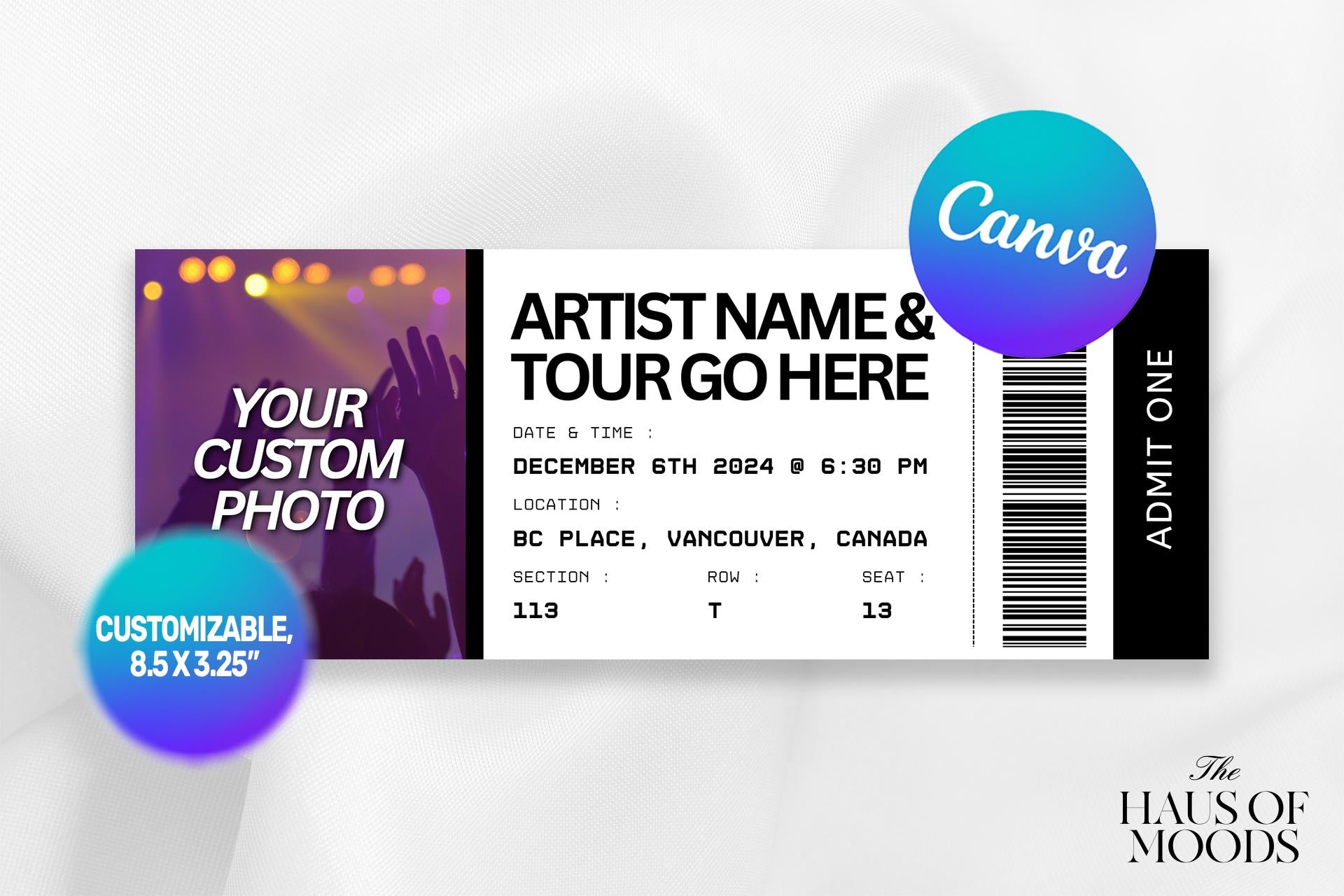 gift for her,personalized gifts,concert ticket gift,custom ticket,concert ticket,anniversary gift,diy event ticket,template editable,event ticket,ticket template,canva template,editable template,printable tickets