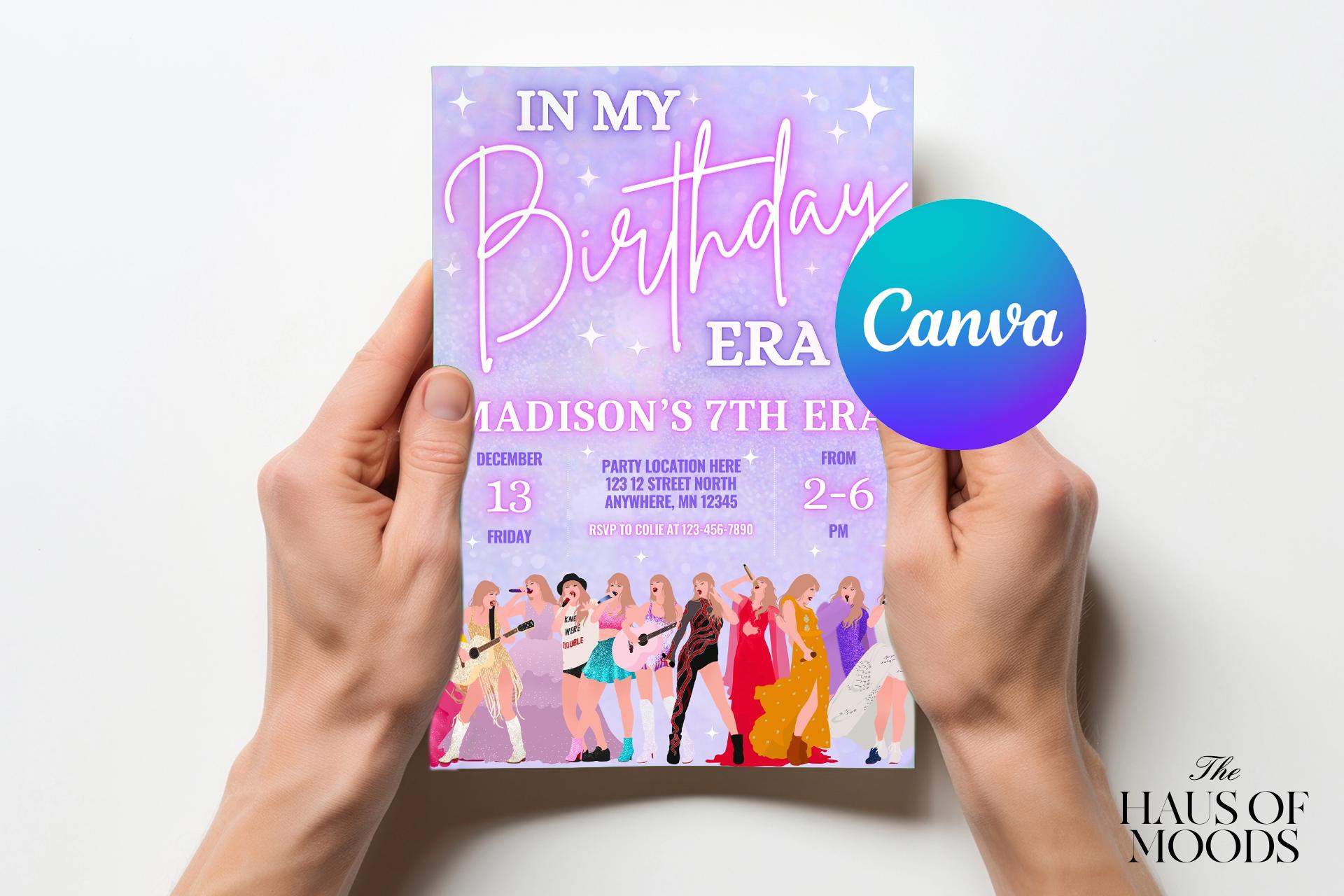 Editable Trendy Taylor Birthday Digital Invite In My Birthday Era Birthday Party Invitation Ts Birthday Era Invite Eras Party Girl Invite