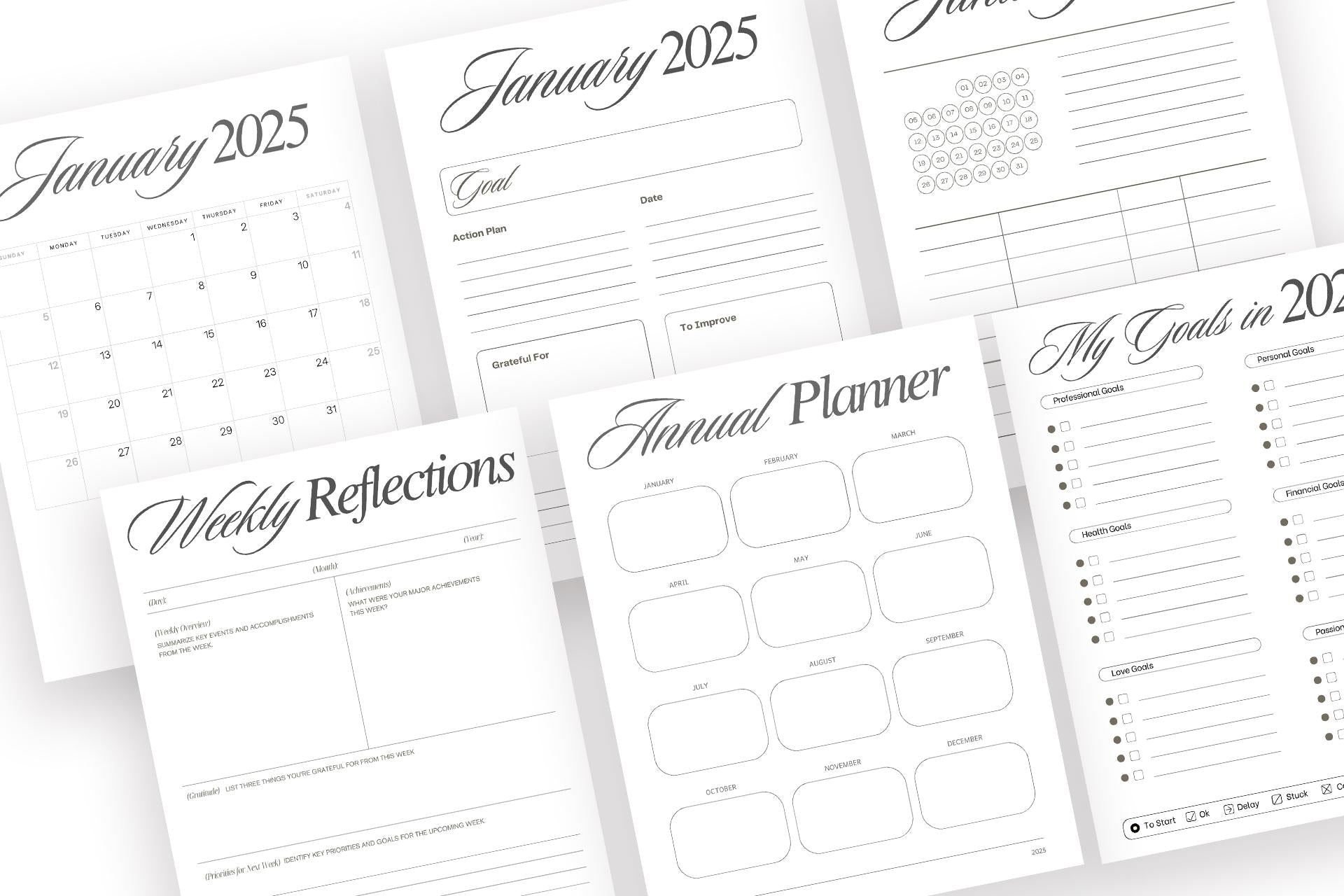 Manifestation planner, 2025 journal bundle, printable vision board, New Year goals, habit tracker, yearly reflection, Goodnotes planner, intention workbook, self-care journal, coloring pages, law of attraction, goal setting planner, 2025 printable