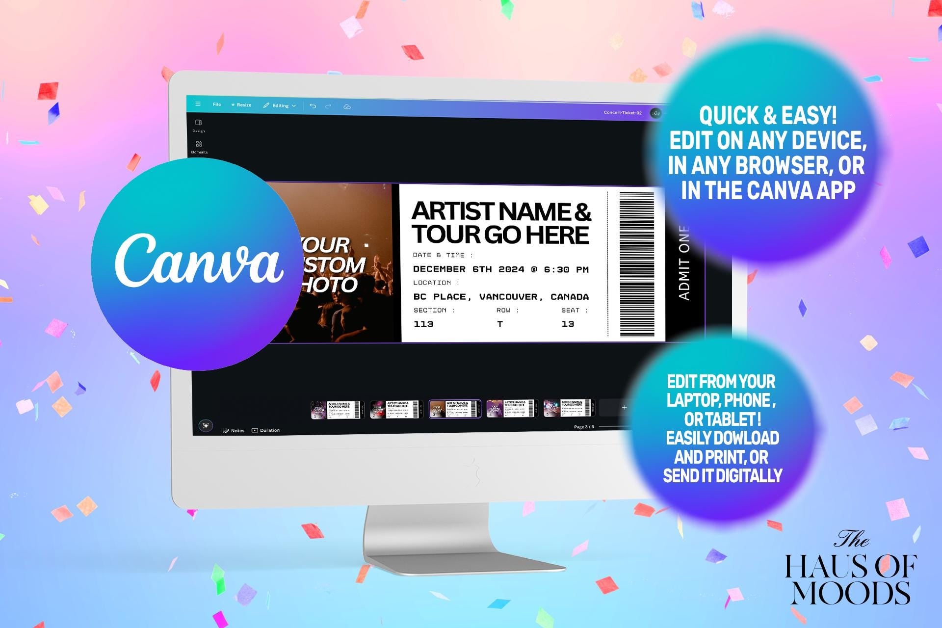 gift for her,personalized gifts,concert ticket gift,custom ticket,concert ticket,anniversary gift,diy event ticket,template editable,event ticket,ticket template,canva template,editable template,printable tickets