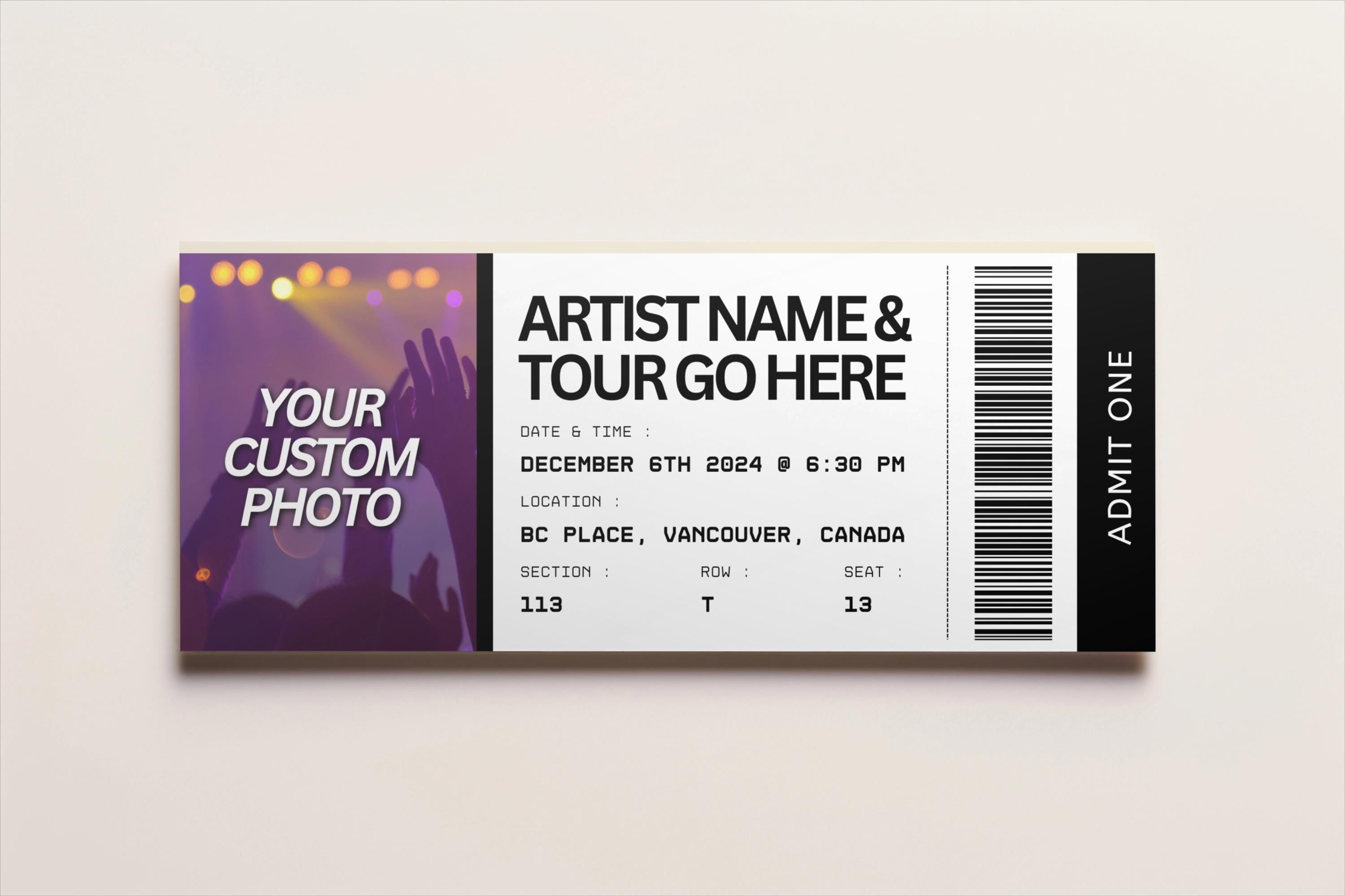 gift for her,personalized gifts,concert ticket gift,custom ticket,concert ticket,anniversary gift,diy event ticket,template editable,event ticket,ticket template,canva template,editable template,printable tickets