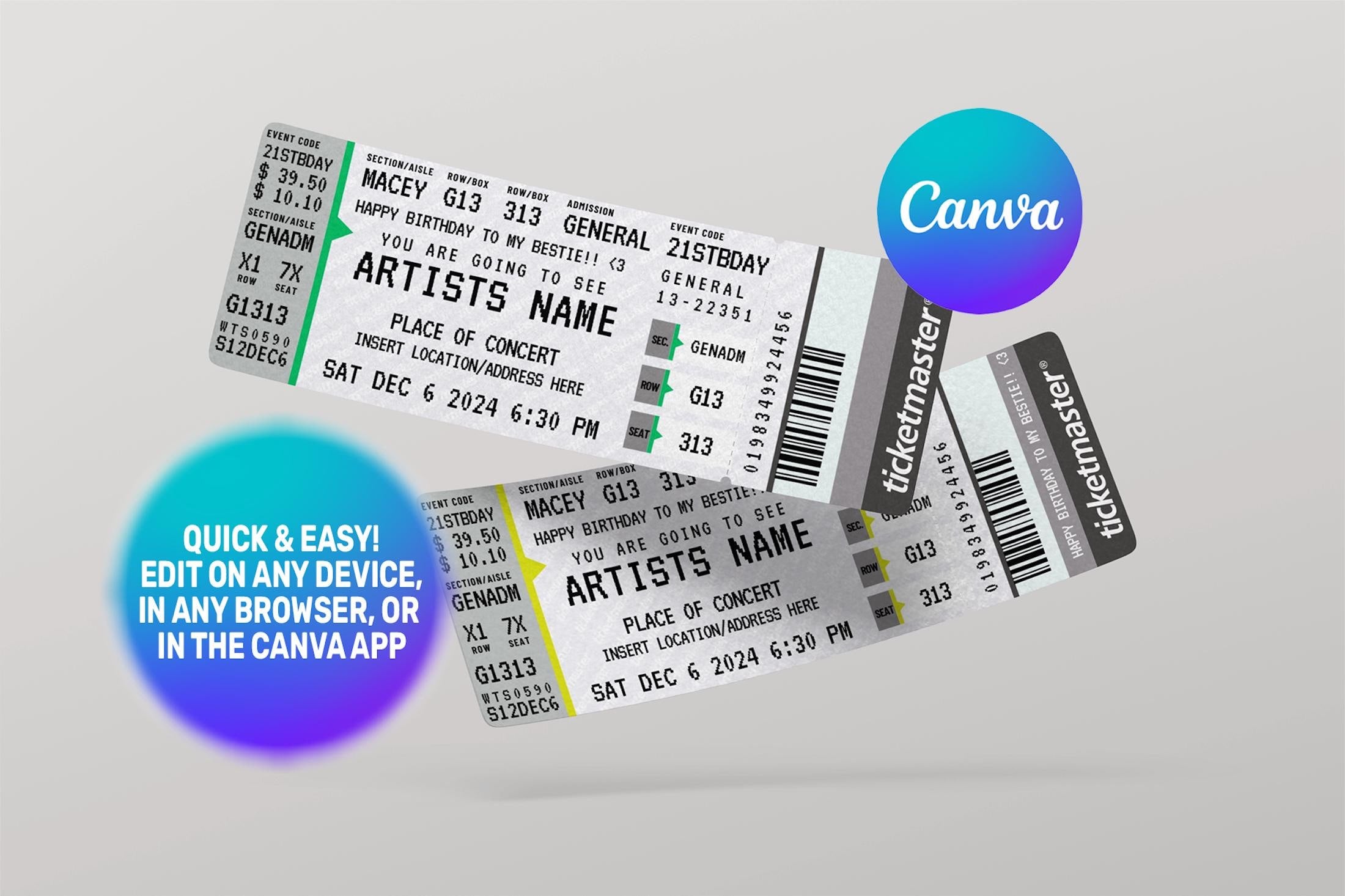 Tickets,Concert Ticket Gift,Fake Concert Ticket,Concert Ticket,Ticket Template,Editable Ticket,Printable Ticket,Printable Tickets,Fake Ticketmaster,Canva Ticket,Ticketmaster Ticket,Ticket Svg