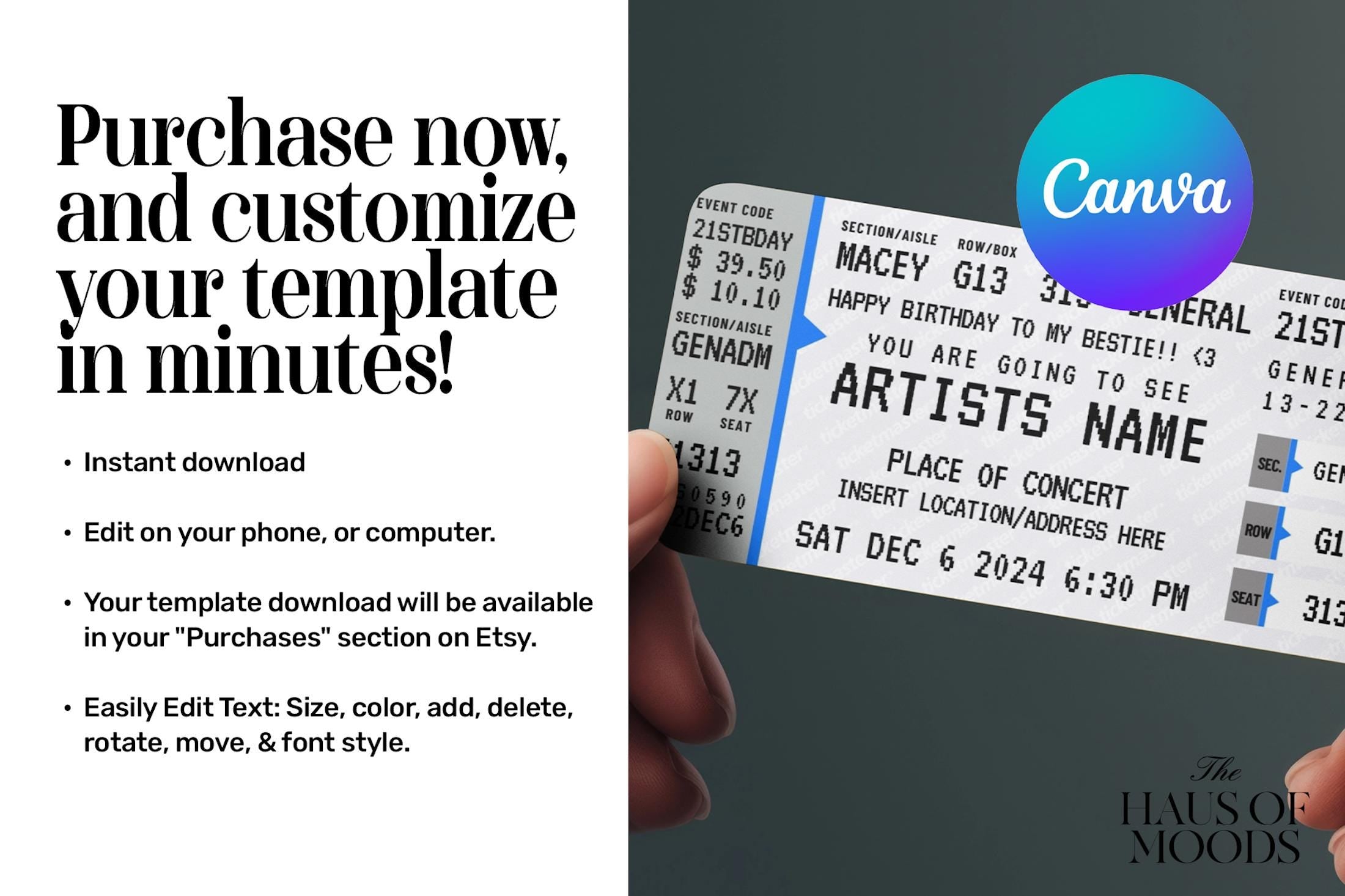 Tickets,Concert Ticket Gift,Fake Concert Ticket,Concert Ticket,Ticket Template,Editable Ticket,Printable Ticket,Printable Tickets,Fake Ticketmaster,Canva Ticket,Ticketmaster Ticket,Ticket Svg