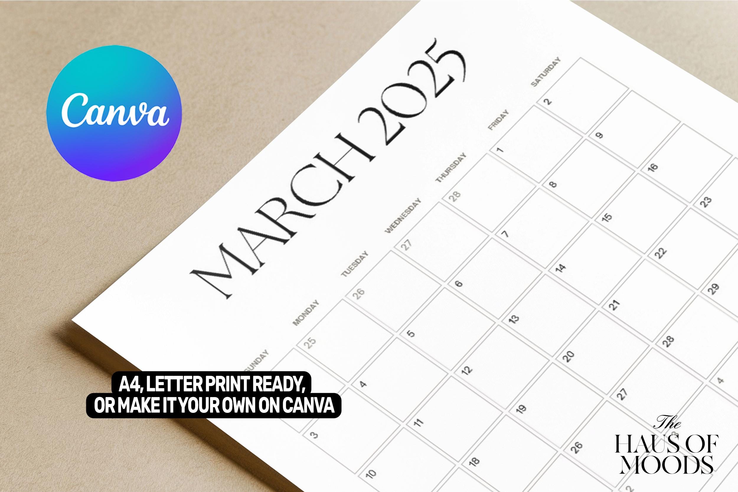 2025 Calendar | Printable Monthly Planner | Elegant Minimalist Design | Portrait A4 Letter Sizes | Sunday & Monday Start | Digital PDF