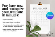 2025 Calendar | Printable Monthly Planner | Elegant Minimalist Design | Portrait A4 Letter Sizes | Sunday & Monday Start | Digital PDF