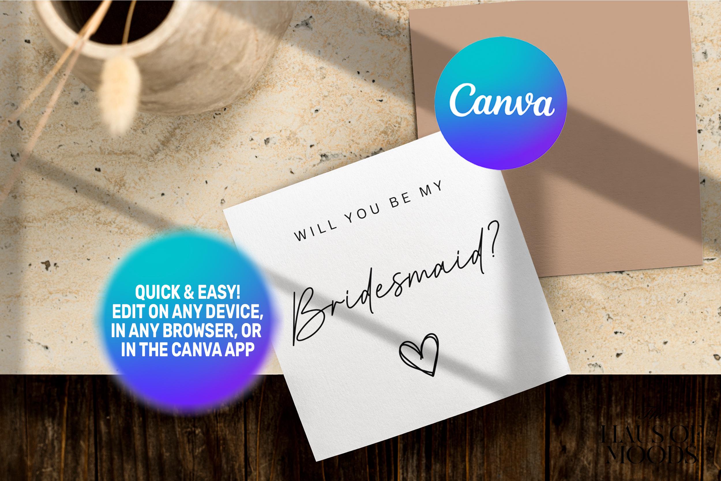 Bridesmaid Proposal Card Template - Will You Be My Bridesmaid? - Maid of Honor Proposal - Bridesmaid Gift - Editable Canva Template