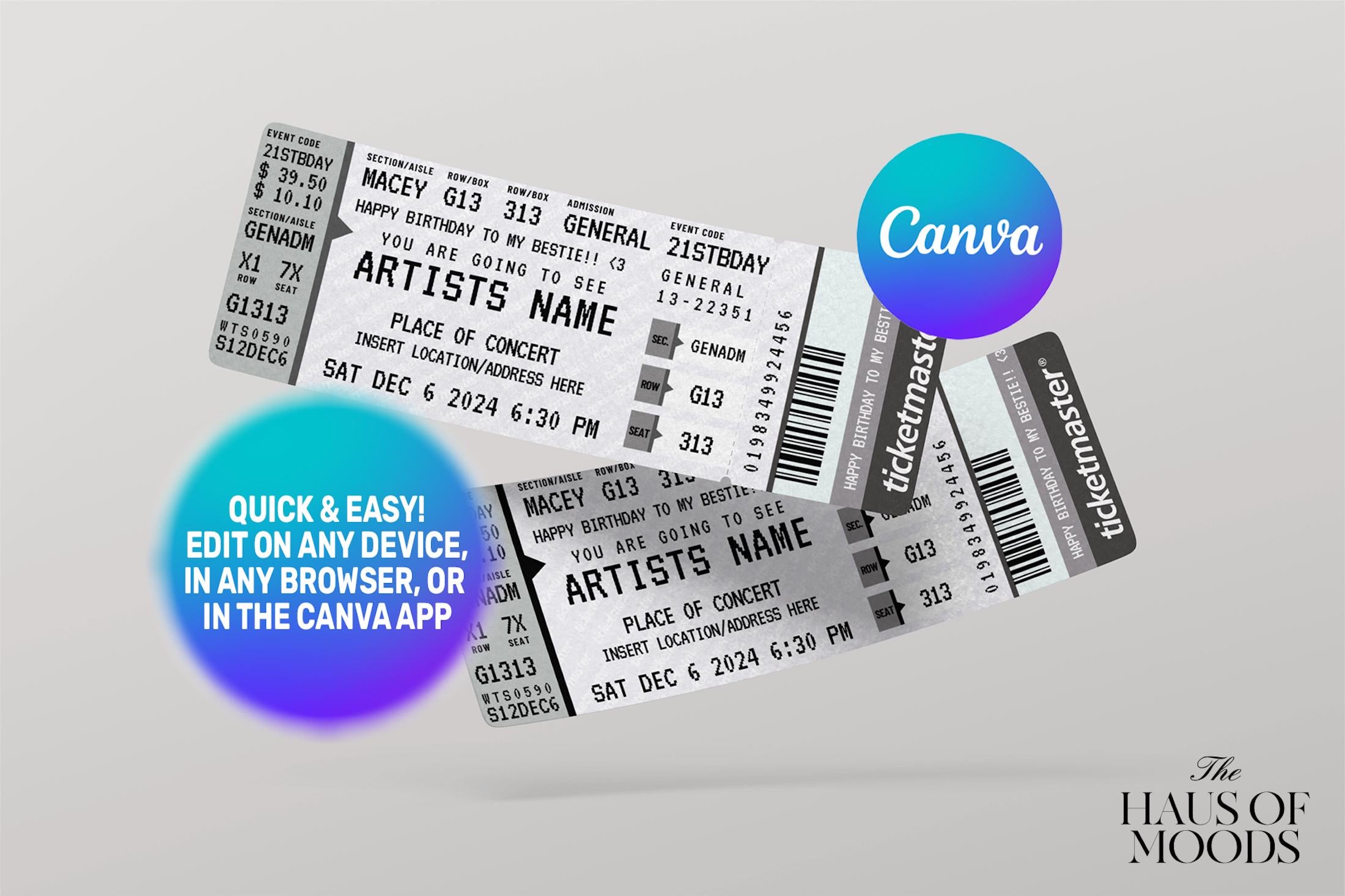 Tickets,Concert Ticket Gift,Fake Concert Ticket,Concert Ticket,Ticket Template,Editable Ticket,Printable Ticket,Printable Tickets,Fake Ticketmaster,Canva Ticket,Ticketmaster Ticket,Ticket Svg