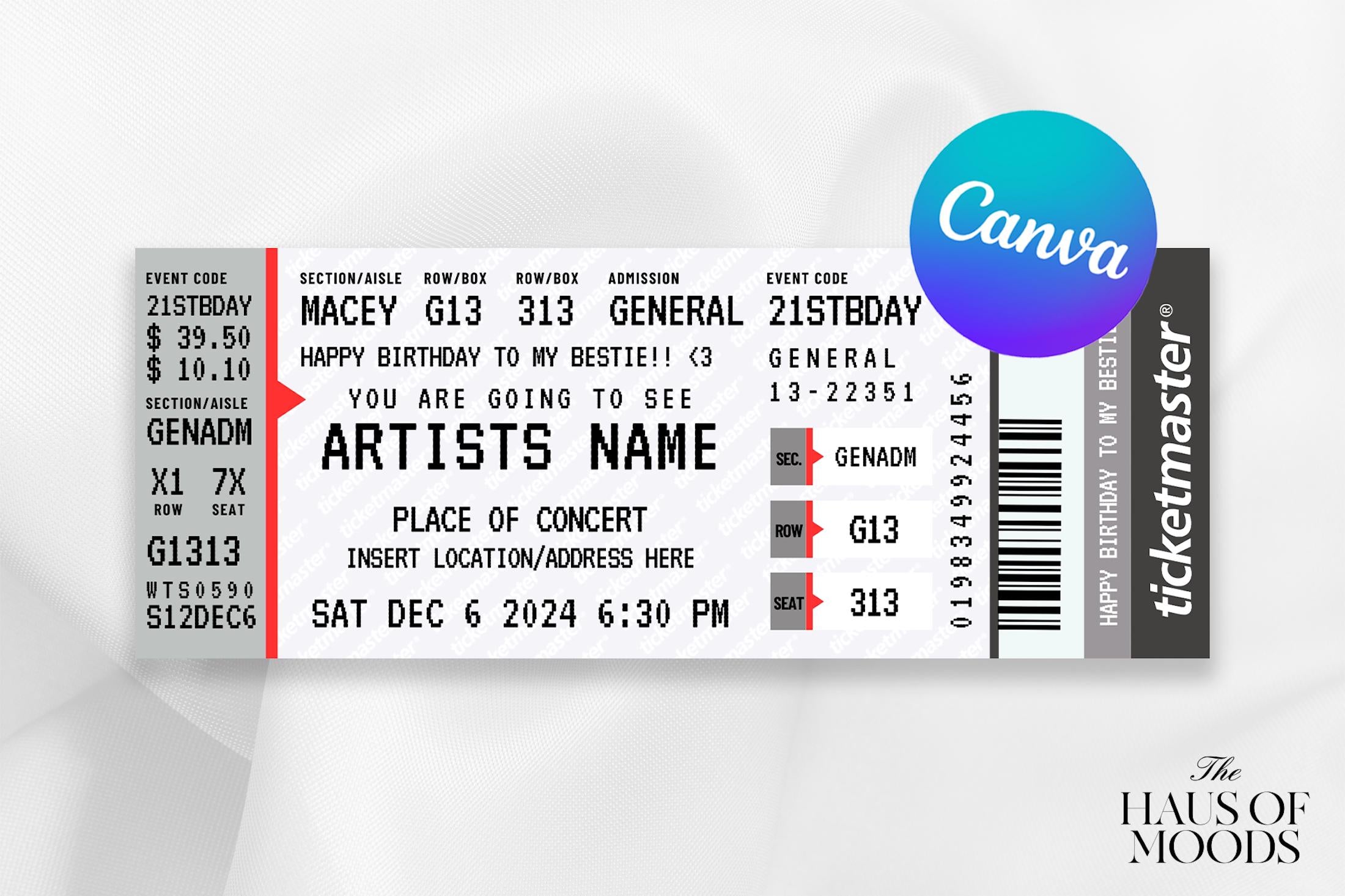 Tickets,Concert Ticket Gift,Fake Concert Ticket,Concert Ticket,Ticket Template,Editable Ticket,Printable Ticket,Printable Tickets,Fake Ticketmaster,Canva Ticket,Ticketmaster Ticket,Ticket Svg