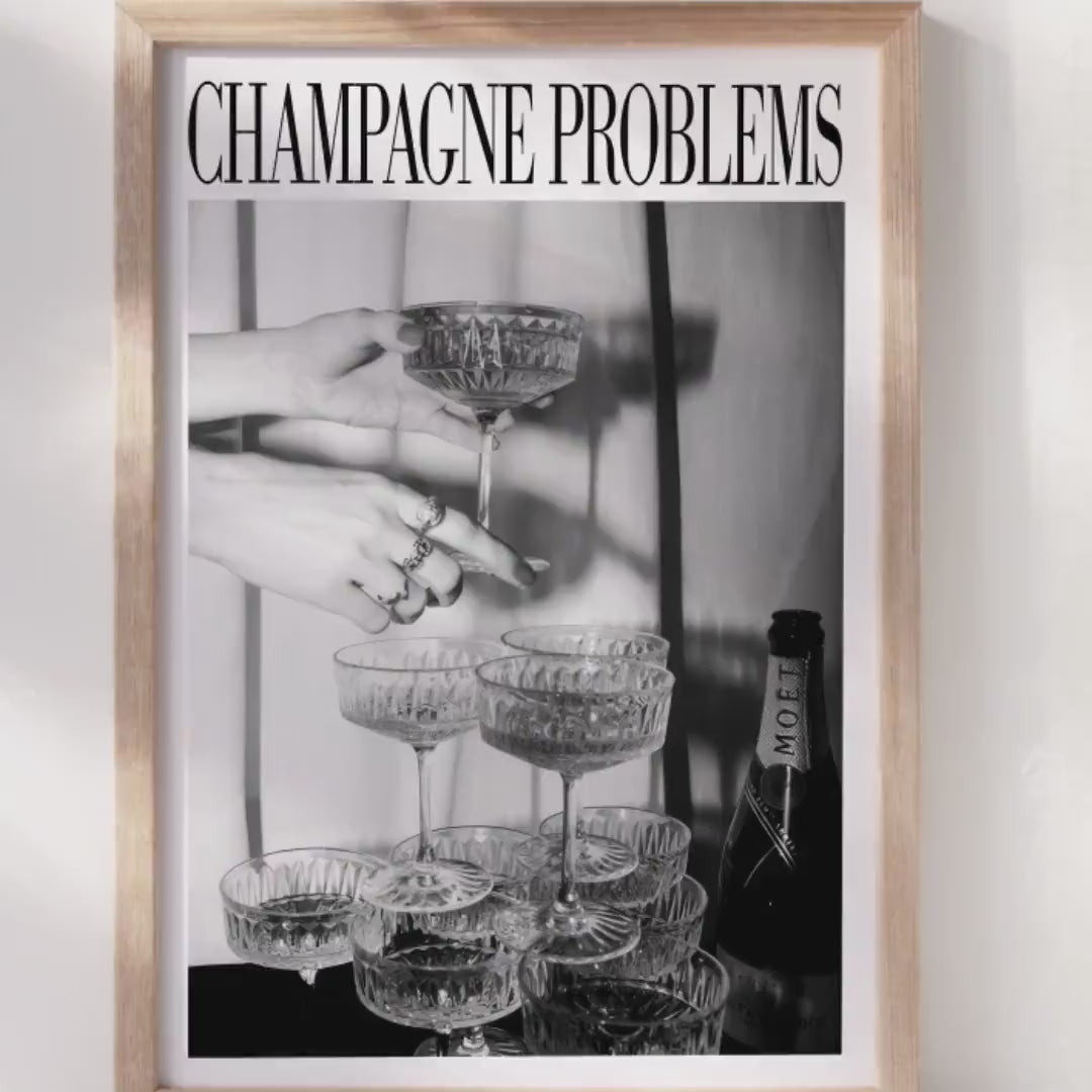 Champagne Problems Poster | Black & White Poster | Bar Cart Wall Art | Folklore Taylor Gift