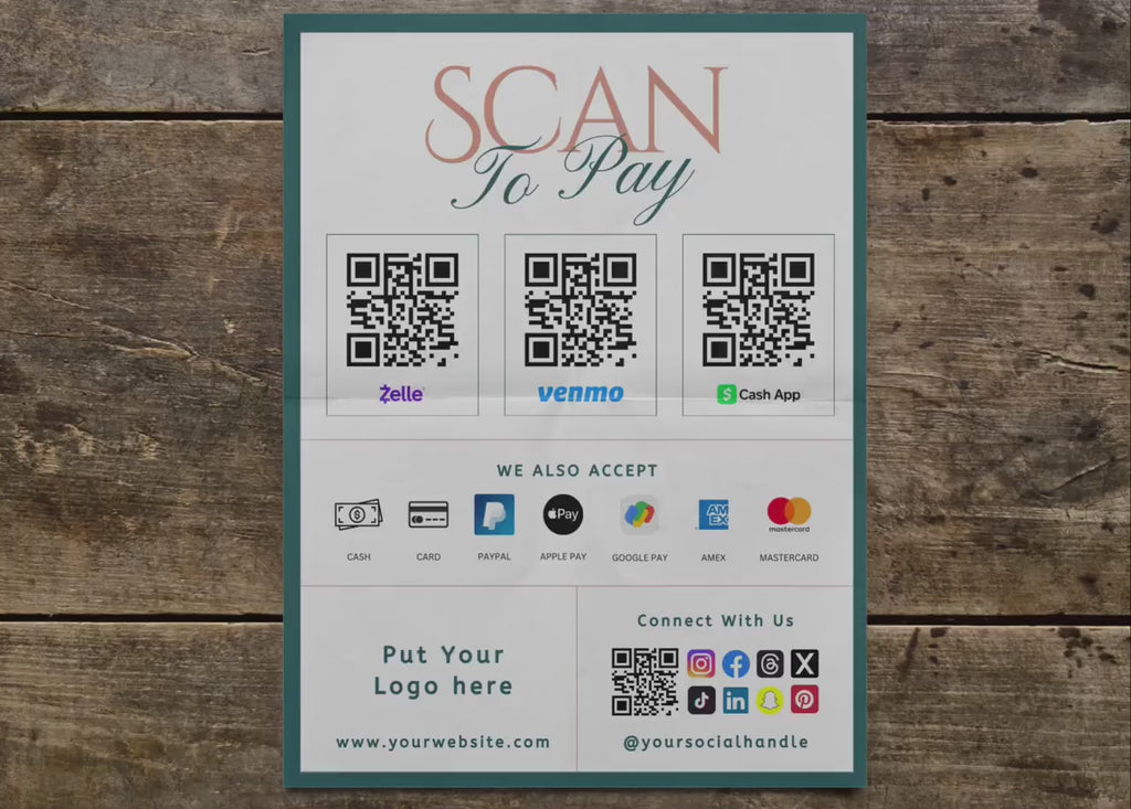 Scan To Pay Templates, Qr Code Sign, Small Business, Editable Canva Template,Paypal Payment Sign, Venmo Sign, Business Sign, Printable Sign