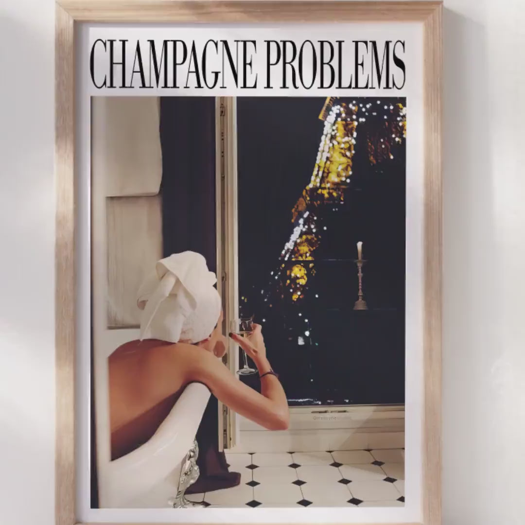 Champagne Problems Poster | Trendy   Wall Art | Paris Wall Art | Vintage Bar Cart | Minimal   Print