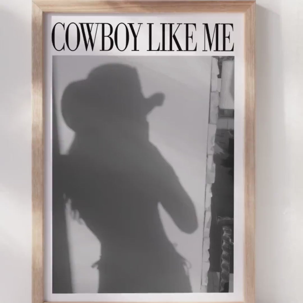 Cowboy Like Me Poster | Matte Black & White Print | Retro Aesthetic | Girly Wall Art | Dorm Room Decor | Preppy Gift