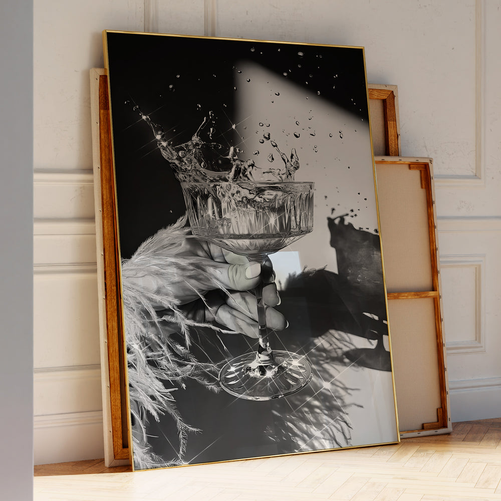 Champagne Glass champagne bar cart poster featuring splash imagery