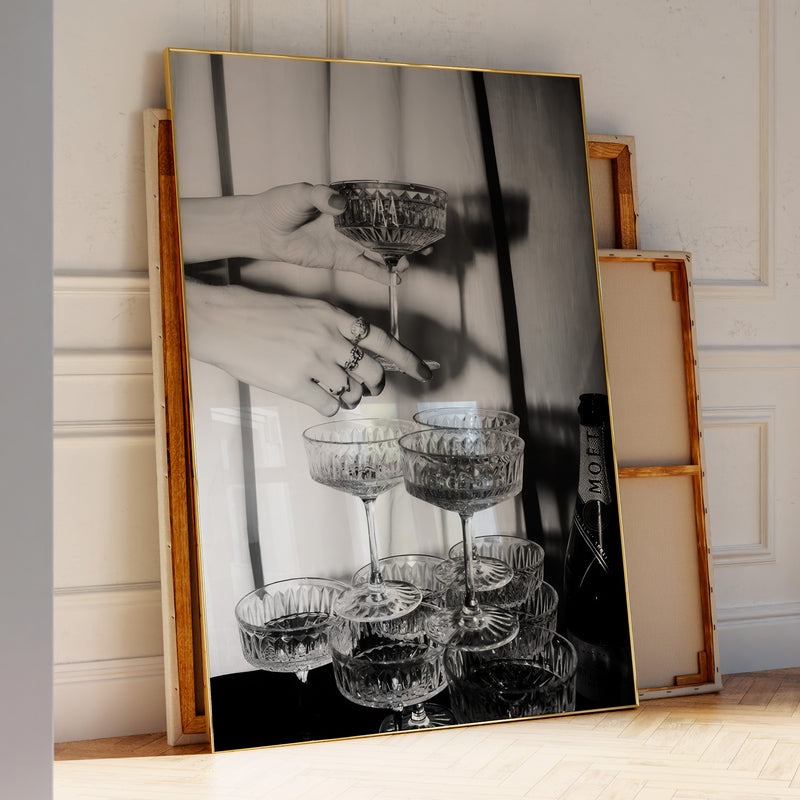 Champagne Tower champagne bar cart poster featuring tower