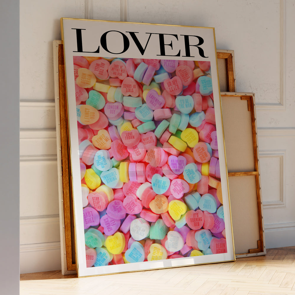 Lover Lover-era Taylor Swift–inspired poster featuring candy heart
